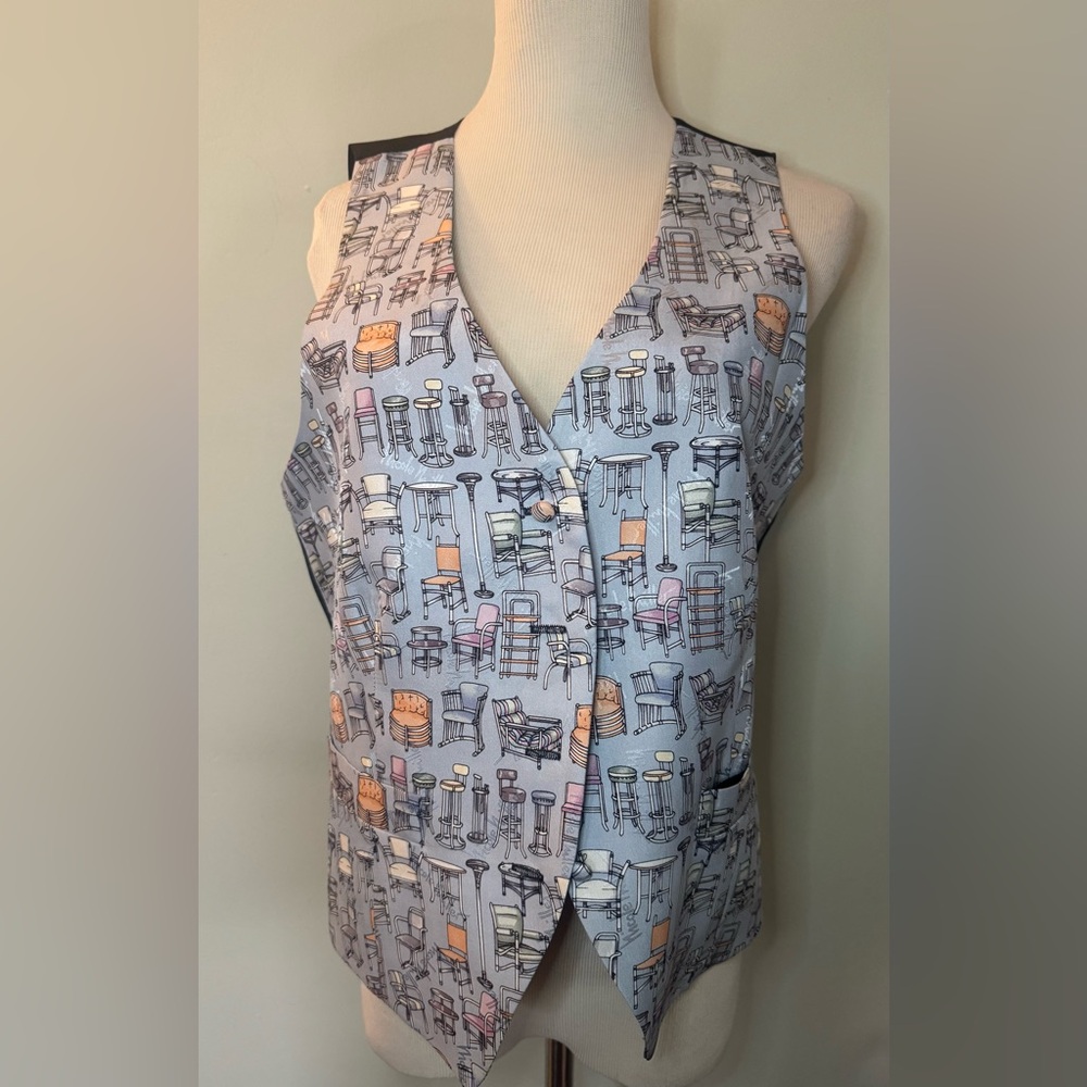Nicole Miller Light Blue Chair-Print Vest